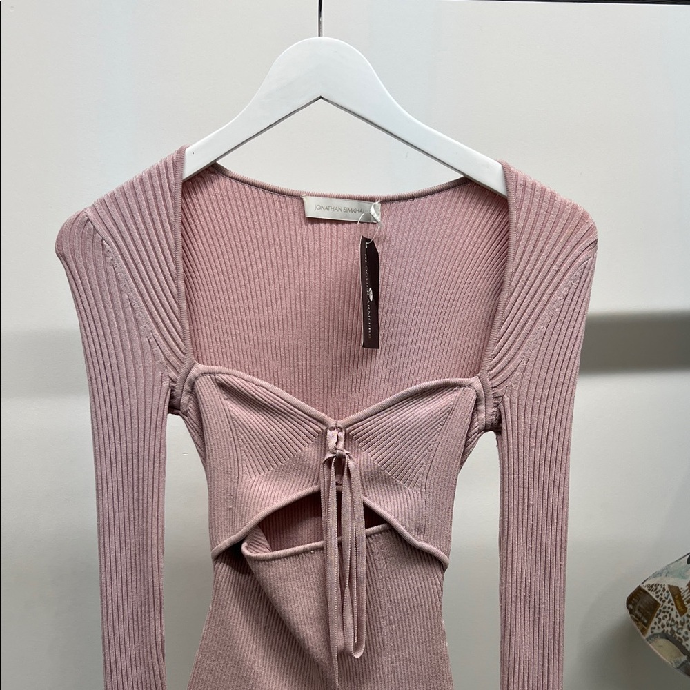 Jonathan Simkhai Pink Ribbed Cutout Sweater - Picture 2 of 11